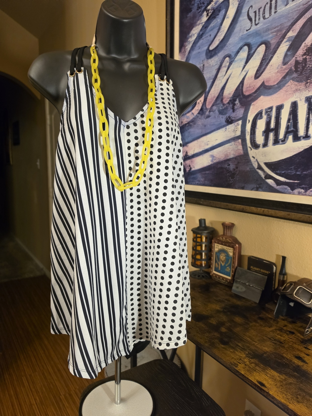 Lavish Black and White Mixed Stripe & Polka Dot Tank